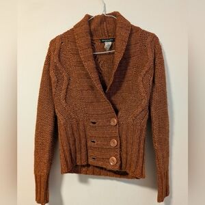 VINTAGE Bianco And Blu Alpaca And Wool Blend Cable Knit Button-Up Cardigan
